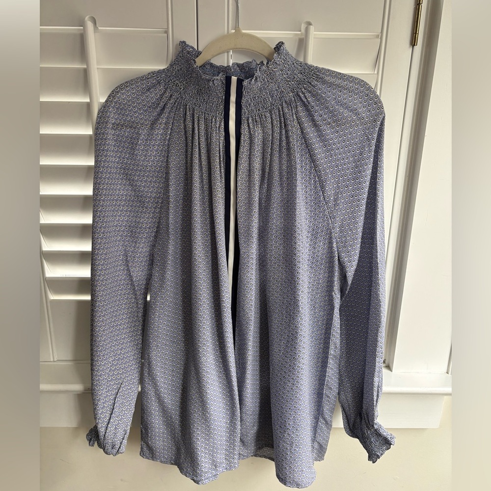 Blue Patterned Long Sleeve Blouse